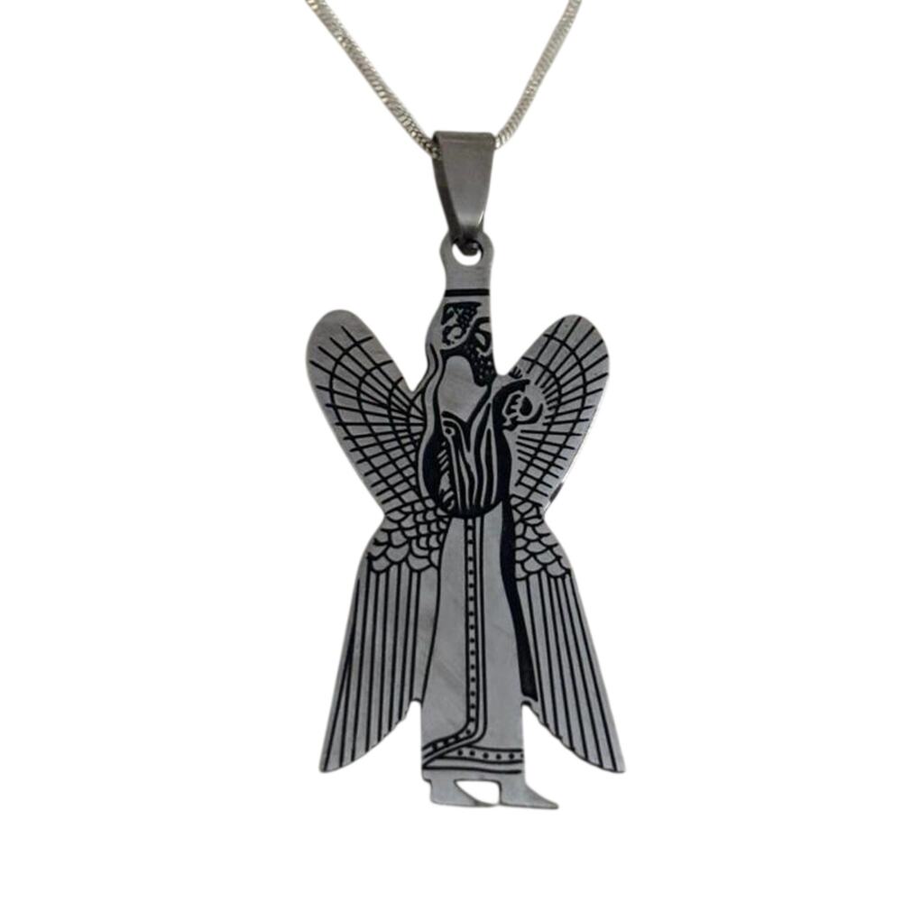 Silver Angel Pendant Necklace Vintage Guardian Angel Stainless Steel Jewelry - Picture 3 of 5